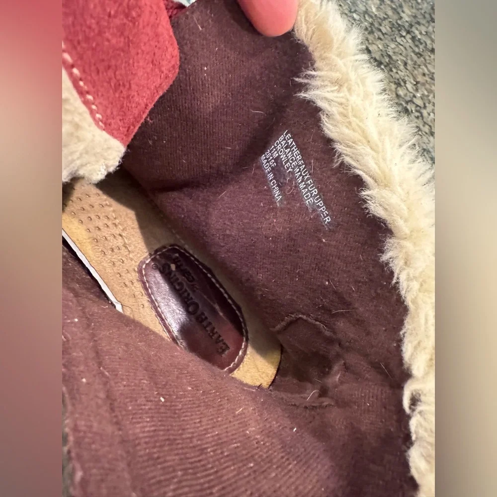 Earth Origins Leather Fur Ankle Boots Suede Burgundy 11 Comfort Walking Gorpcore - Picture 10 of 14
